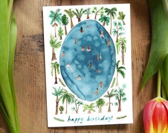 Swim Wild Tropical Pool // Palm Tree // Adventure Birthday Card