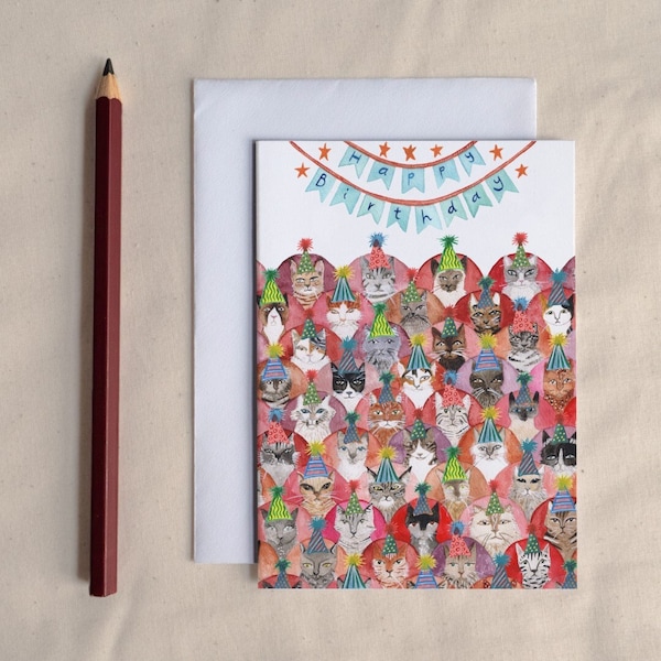 Cat Lover Birthday Card - Cats in Party Hats!