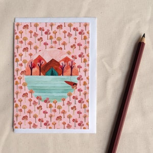 Wild Camping Greetings Card // Adventure Birthday // Pink Kayak // Illustrated Wanderlust