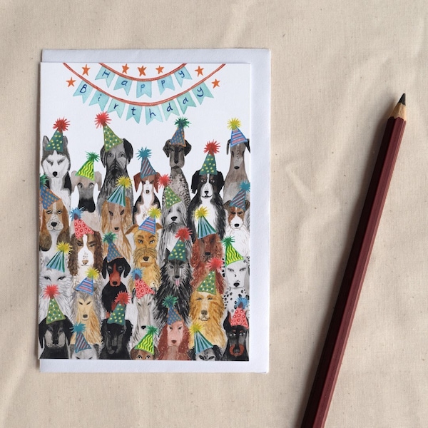 Cumpleaños de amante de los perros Guía de razas de perros // Ilustración de perros // Isla de los Perros // Ilustración Sombrero de fiesta para perros