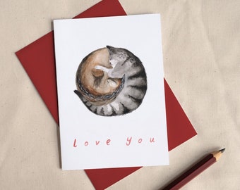 Love Cats Greeting Card // I Love You Card // I Love Cats // Sleeping Cats