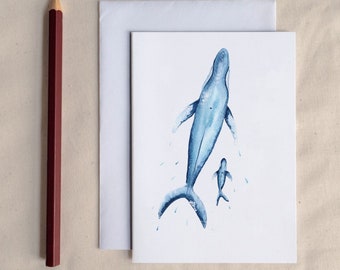 Mum Baby Whales Card New Baby New Mum Card Watercolour Cute Whale Illustration