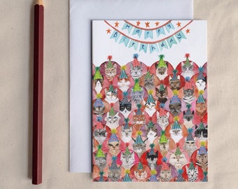 Cat Lover Birthday Card - Cats in Party Hats!