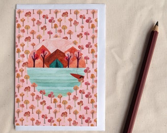 Wild Camping Greetings Card // Adventure Birthday // Pink Kayak // Illustrated Wanderlust