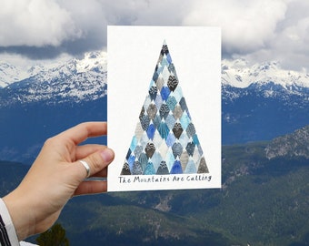 Adventure Mountain Card // The Mountains are Calling // Wanderlust Card // Mountain Climber Card // Blue Mountain Illustration // HattieHat