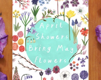 Botanical Floral Card // April Showers Bring May Flowers // Plant Lover // Botanical Art // Botanical Card