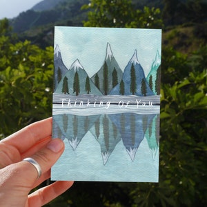 Bergen Lake Reflectiekaart Denkend aan U Aquarel Illustratie Natuur Scène