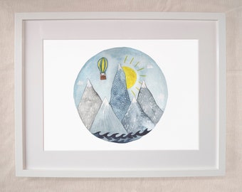 Mountains Adventure Wall Art with Hot Air Balloon