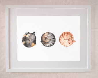 Ilustración de gato durmiendo Impresión para amantes de los gatos