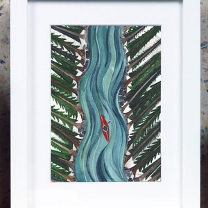 River Kayak Adventure Art / Into The Wild / Watercolour Nature Hiking Print