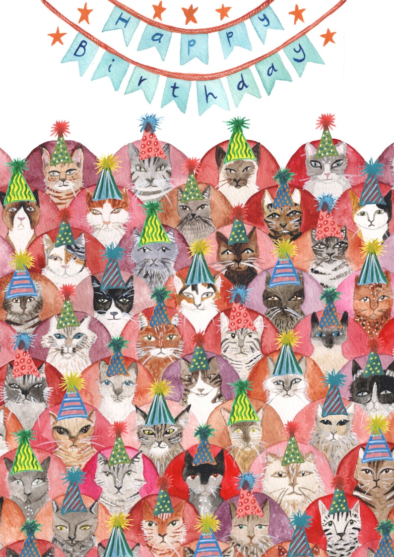 Cat Lover Birthday Card Cats in Party Hats image 3