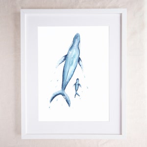 Watercolour Blue Whale Mother and Baby Art Print image 1