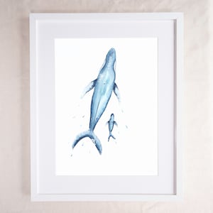 Aquarell Blauwal Mutter und Baby Kunstdruck