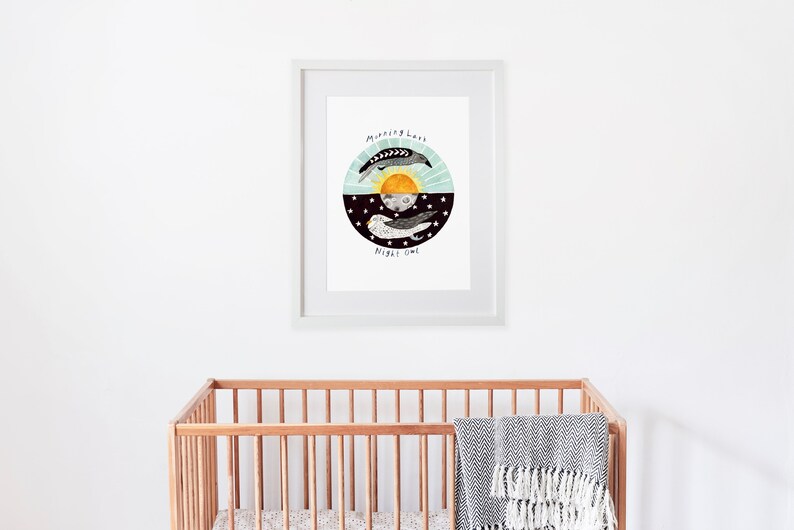 Night Owl, Morning Lark Watercolor Nursery Print image 3