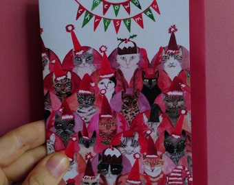 Cat Lovers Christmas Card // Meowy Christmas Cat Christmas Card // Cats in Hats Christmas Xmas Card // Cat Lady Card