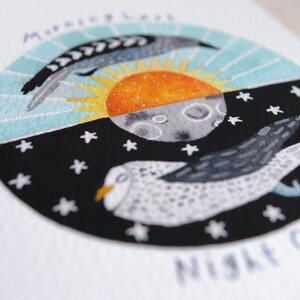 Night Owl, Morning Lark Watercolor Nursery Print image 5