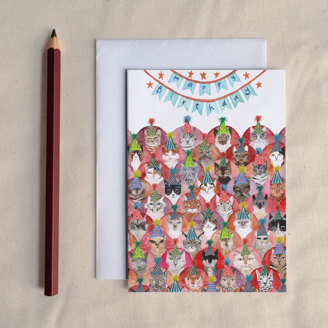 Cat Lover Birthday Card - Cats in Party Hats! - Etsy UK