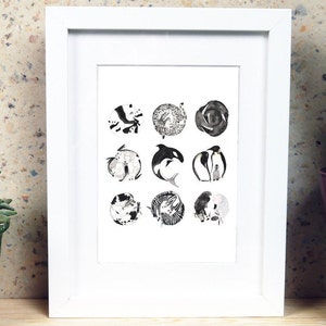 Monochrome Animal Illustrations Nursery Wall Art image 3