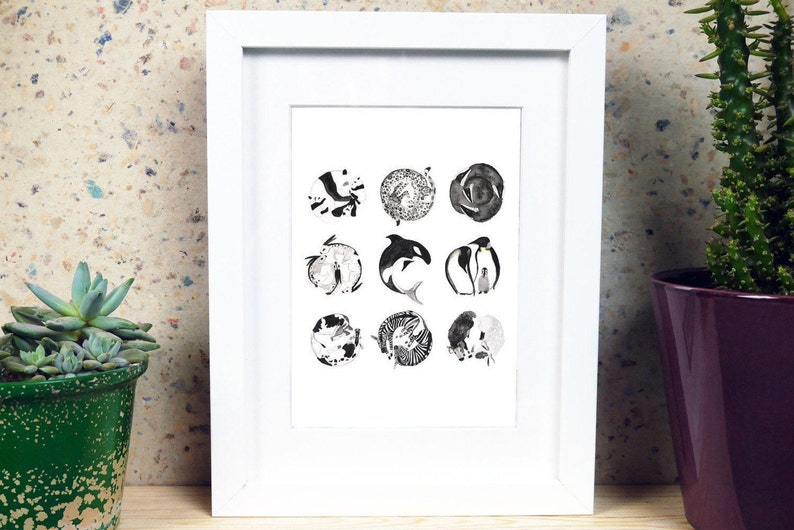 Monochrome Animal Illustrations Nursery Wall Art image 3