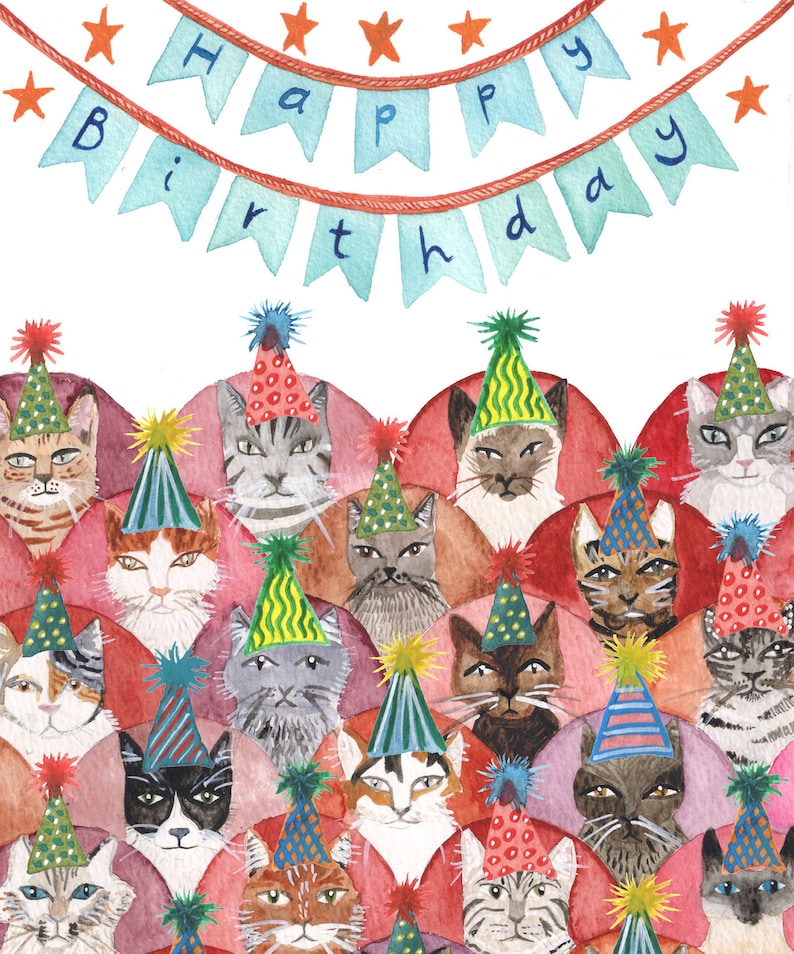 Cat Lover Birthday Card Cats in Party Hats image 5