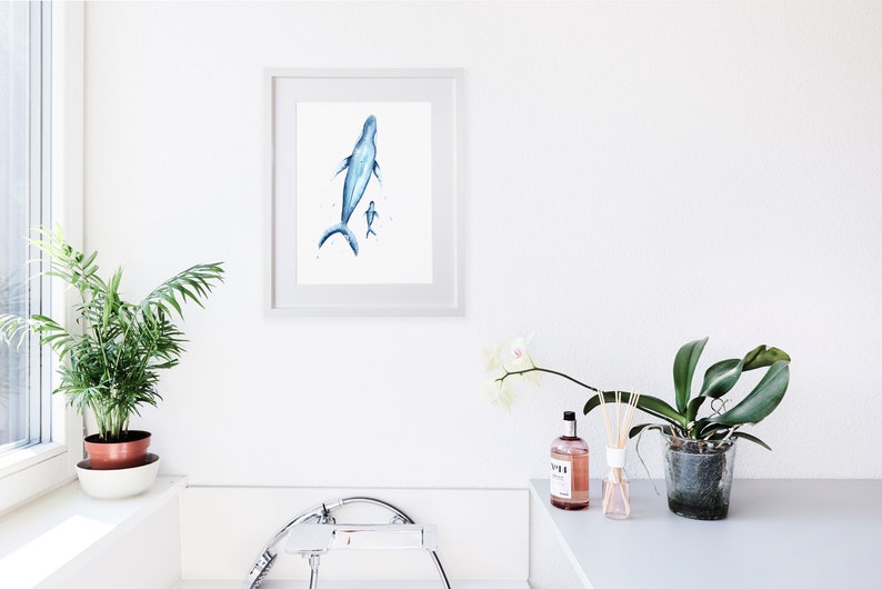 Watercolour Blue Whale Mother and Baby Art Print image 5