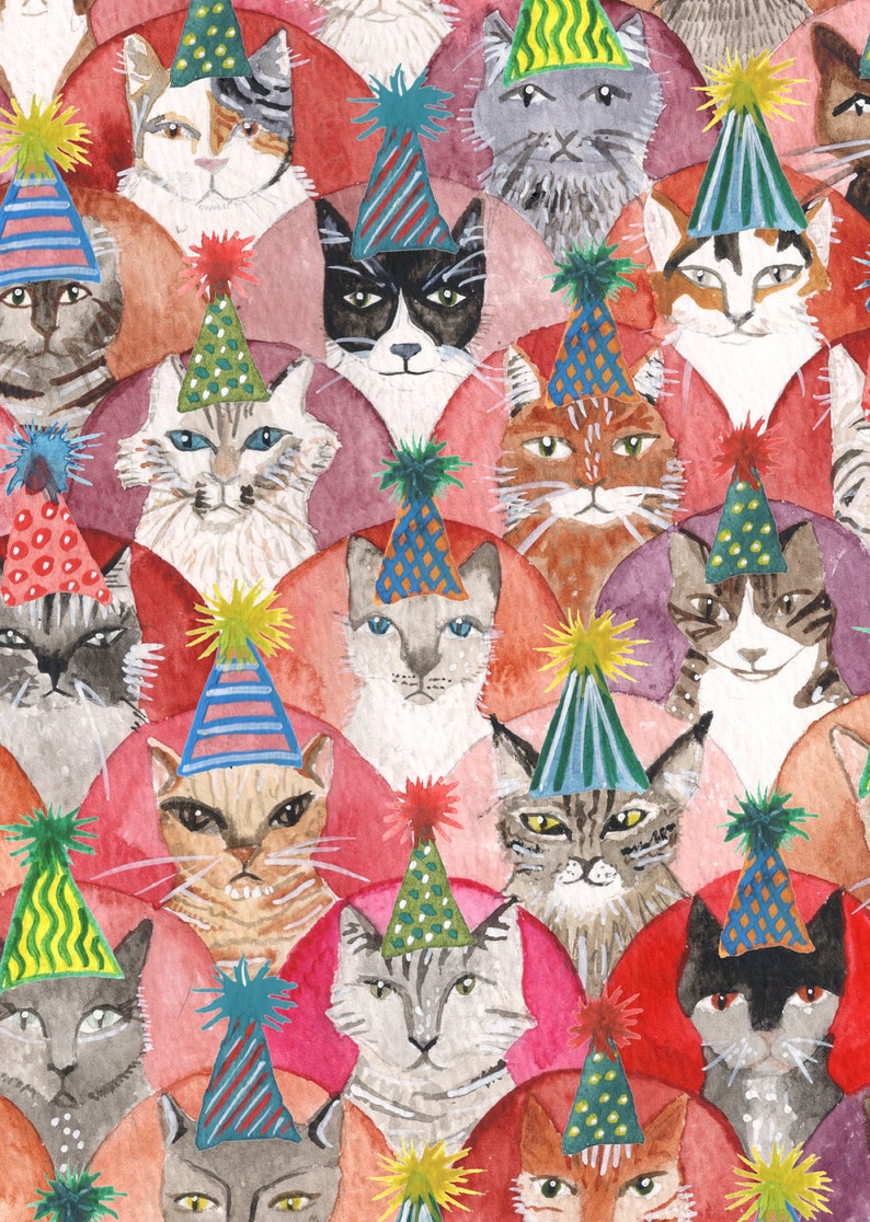 Cat Lover Birthday Card Cats in Party Hats image 6