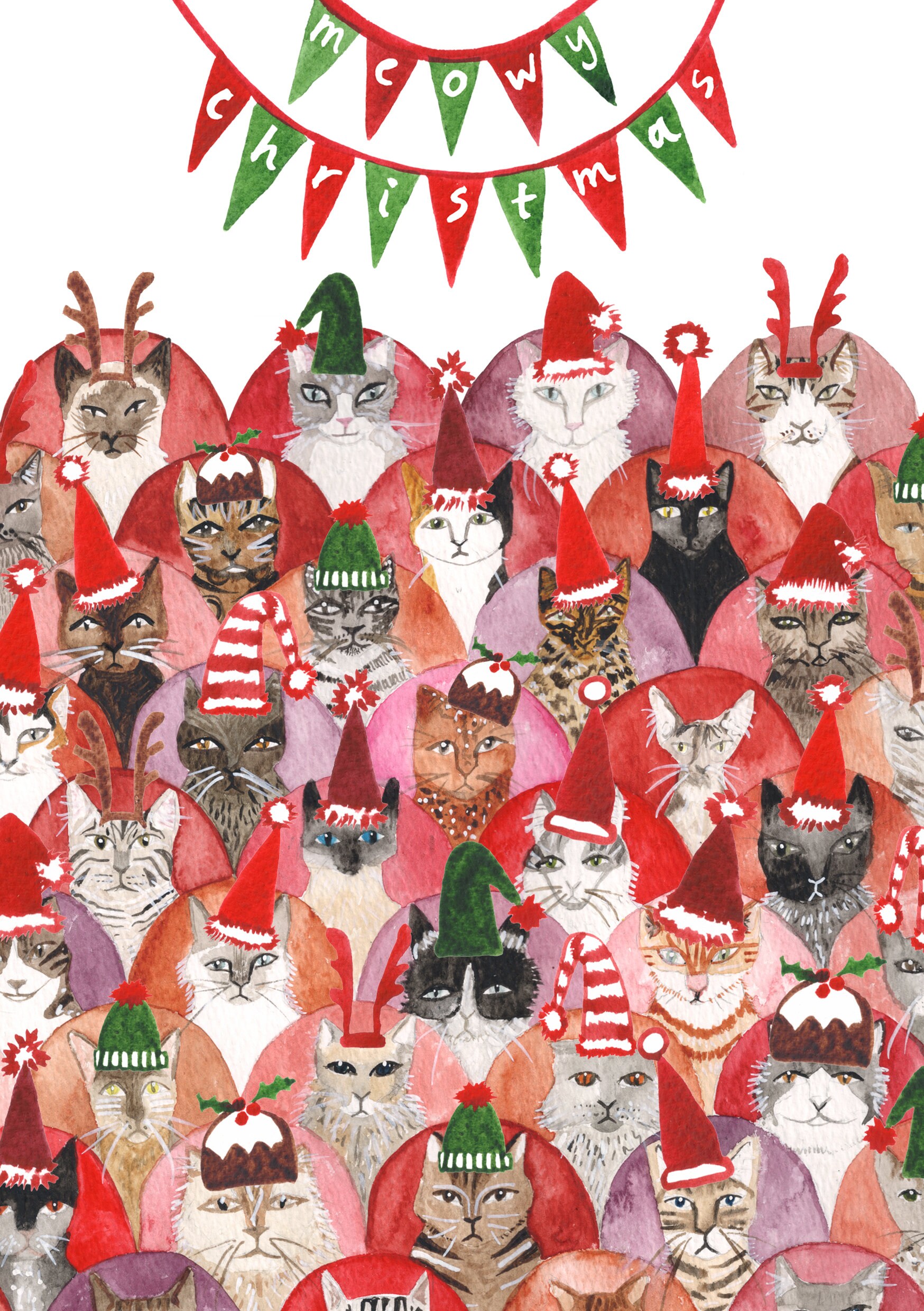Cat Lovers Christmas Card // Meowy Christmas Cat Christmas Etsy UK