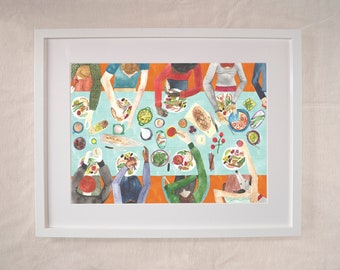 Food Art Illustration of a Family Feast - Dining Room Wall Art