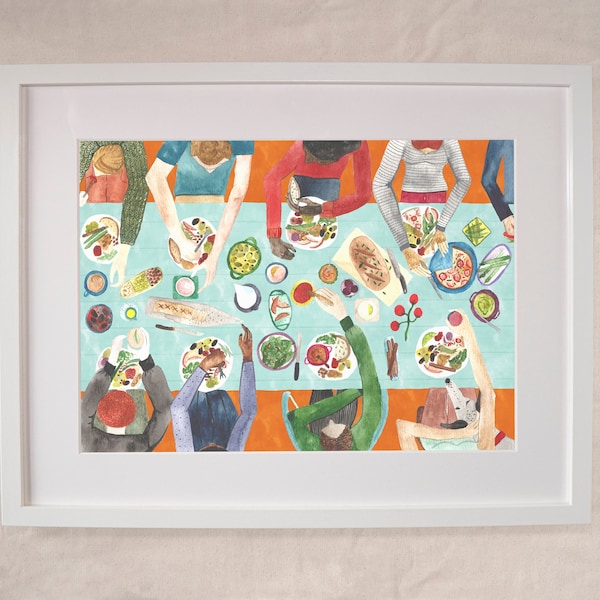 Food Art Illustration of a Family Feast - Dining Room Wall Art