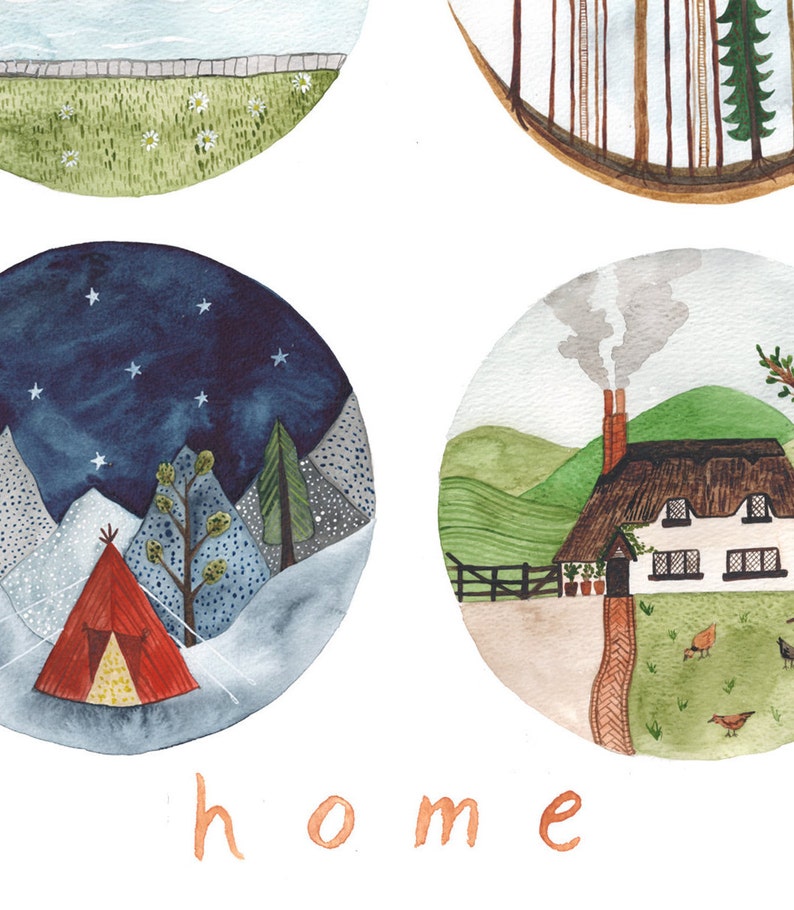 Homes of the World Travel Art // New Home Card // Tree House Print // House Warming Gift // Travel Home Decor image 10