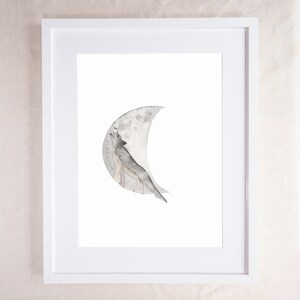 Watercolour Howling Wolf Print / Moon Phase Art