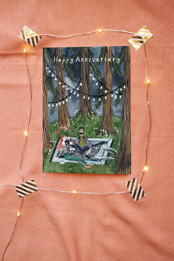 Woodland Anniversary Lovers Card Happy Anniversary Card Etsy