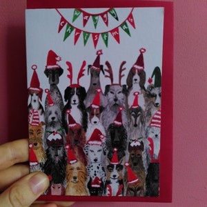Dog Lovers Christmas Card // Waggy Christmas Dog Christmas Card // Dogs in Hats Christmas Xmas Card // Isle of Dogs image 3