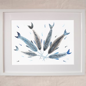 Narwal Aquarell Aquarell Illustration Digital Art Print