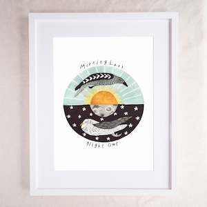 Night Owl, Morning Lark Watercolor Nursery Print image 1
