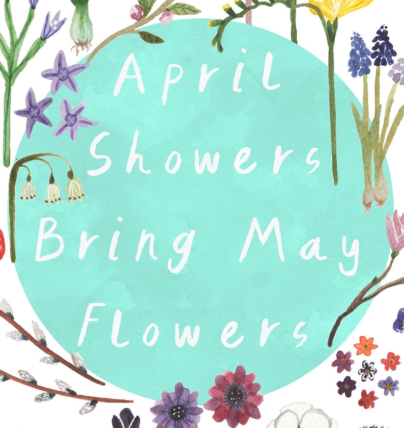 Botanical Floral Card // April Showers Bring May Flowers // Etsy