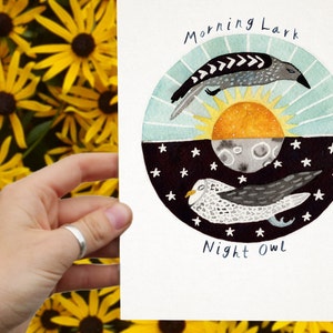 Night Owl, Morning Lark Watercolor Nursery Print image 4