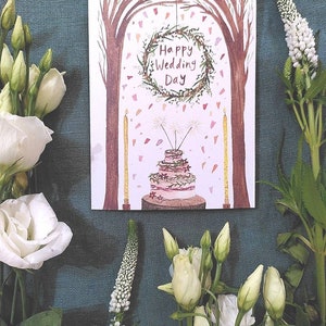Happy Wedding Day card - regalo d'arte del matrimonio nel bosco