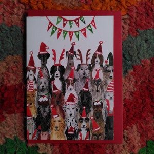 Dog Lovers Christmas Card // Waggy Christmas Dog Christmas Card // Dogs in Hats Christmas Xmas Card // Isle of Dogs image 1