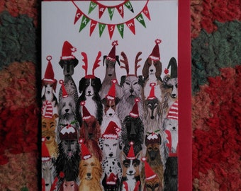 Dog Lovers Christmas Card // Waggy Christmas Dog Christmas Card // Dogs in Hats Christmas Xmas Card // Isle of Dogs