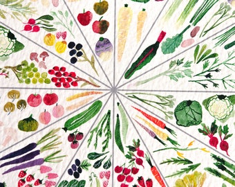 Seasonal Fruit & Vegetables Guide Illustrated Print