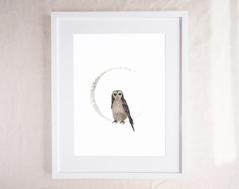 Night Owl Art Print | Moon Phase Print | Forest Animals Nursery | Woodland Animals