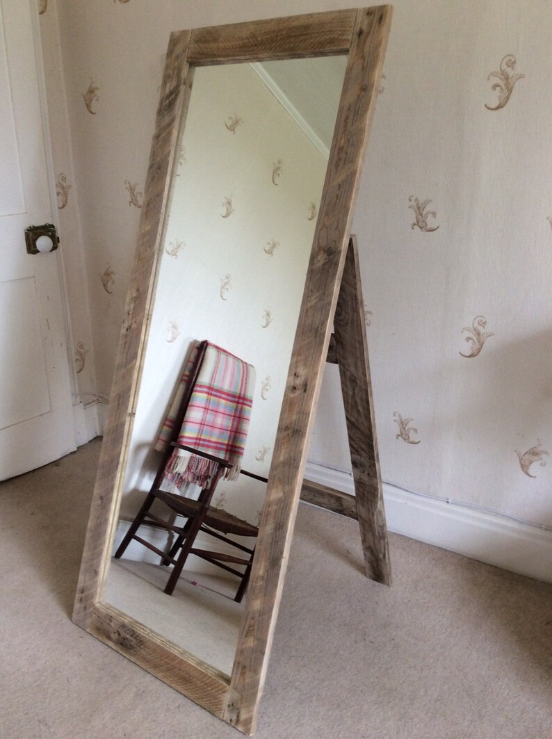 Rustic Full Length Mirror Wall Mounted Or With Stand Made From Reclaimed Pallet Wood