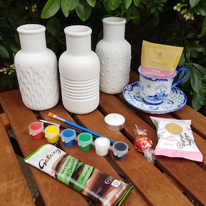 Relax Pax Vase Trio Kit | Paint Your Own Ceramic Vases | Craft Kit for Adults | Self Care Gift Box | Mindful Relaxation Kit | Gift for Her