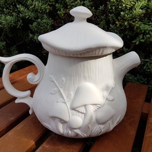 Paint Your Own Mushroom Teapot Kit, Ceramic Ornamental Teapot & Lid Bisque Pottery, DIY Ceramic Craft Kit With Paints, Crafter Gift