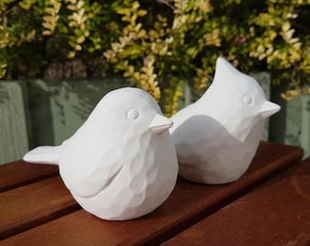 Paint Your Own Ceramic Bird Duo Kit, Carved Round & Crested Whittled Pair Bisque Figures, DIY Ceramic Craft Kit With Paint, Crafter Gift