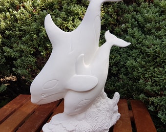 Paint Your Own Whales Kit, Ceramic Swimming Orca Whales Pair Animal Bisque Figure, Eco DIY Ceramic Craft Kit With Paints, Crafter Gift