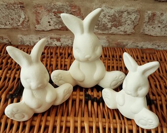 Paint Your Own Ceramic Rabbit Set Of 3 Kit, Easter Bunny Animal Bisque Figures, Eco Friendly Craft, DIY Ceramic Craft Kit With Paints, Gift