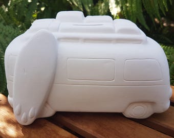 Paint Your Own Ceramic Camper Van Kit, Surf Bisque Money Bank, Memory Piggy Bank, DIY Ceramic Craft Kit With Paints, Creative Crafter Gift