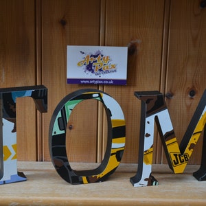 Personalised Wooden JCB Digger Construction Vehicle Themed Letters Any Name/Word Room Decoration Wall Sign Eco Friendly